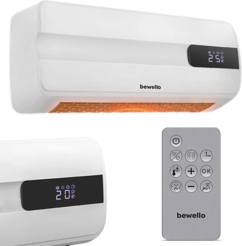 Elektrische Verwarming Kachel Wand Hangend met Thermostaat Wandbevestiging tot 30m2met Afstandsbediening en Timer