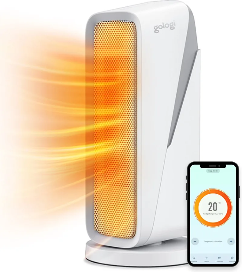 Gologi ventilatorkachel met thermostaat Kachel elektrisch Verwarming Heater Werkt met app en touch bediening