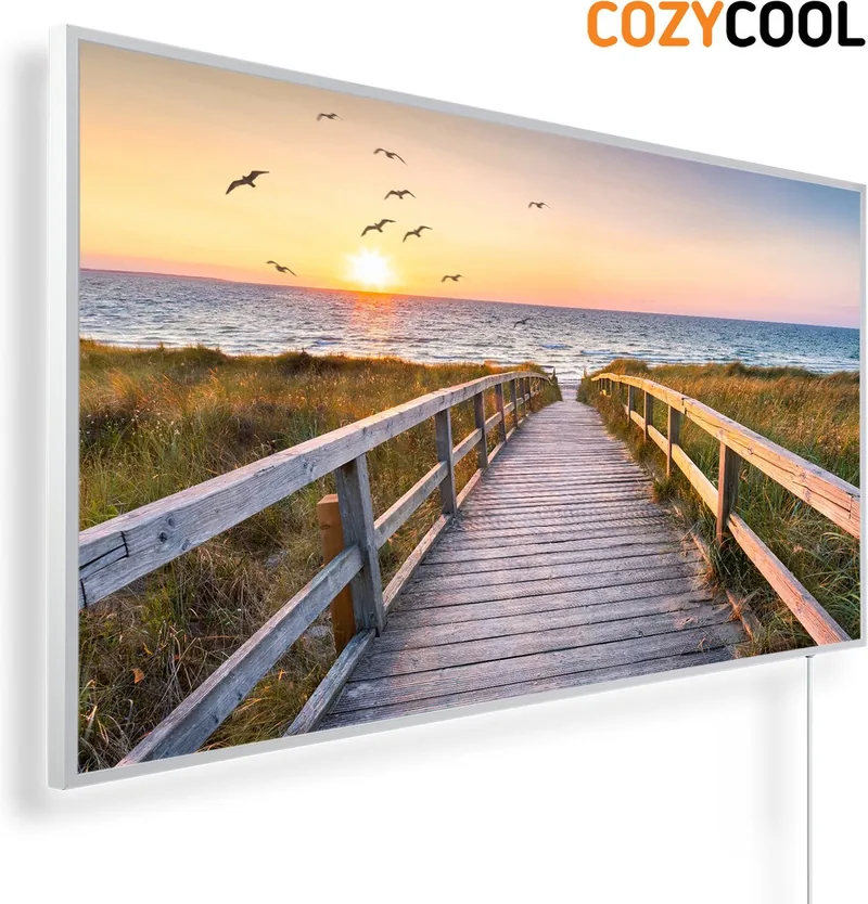 Infraroodpaneel met afbeelding | Prachtig duinenstrand zonsondergang Noordzee ||te lijst | Infrarood verwarmingspaneel