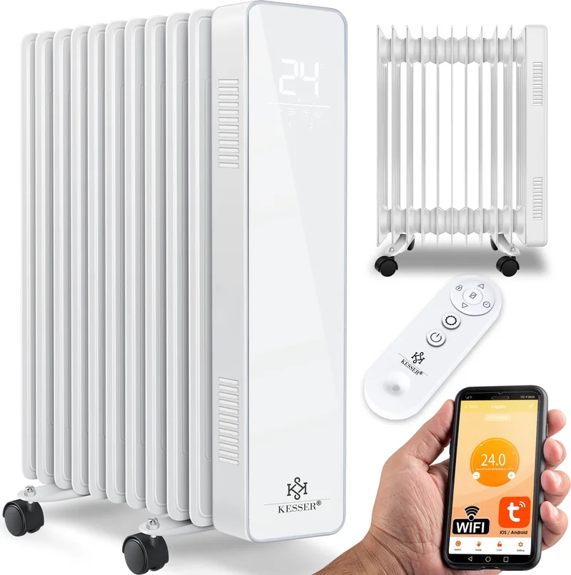 KESSER® Olieradiator OliestralerElektrische Verwarmer Energiebesparing met Display WiFi App Afstandsbediening