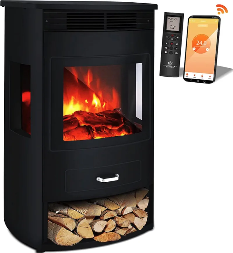 Open haard met verwarming, ventilatorkachel met afstandsbediening, 950/1900 W, elektrische open haar met