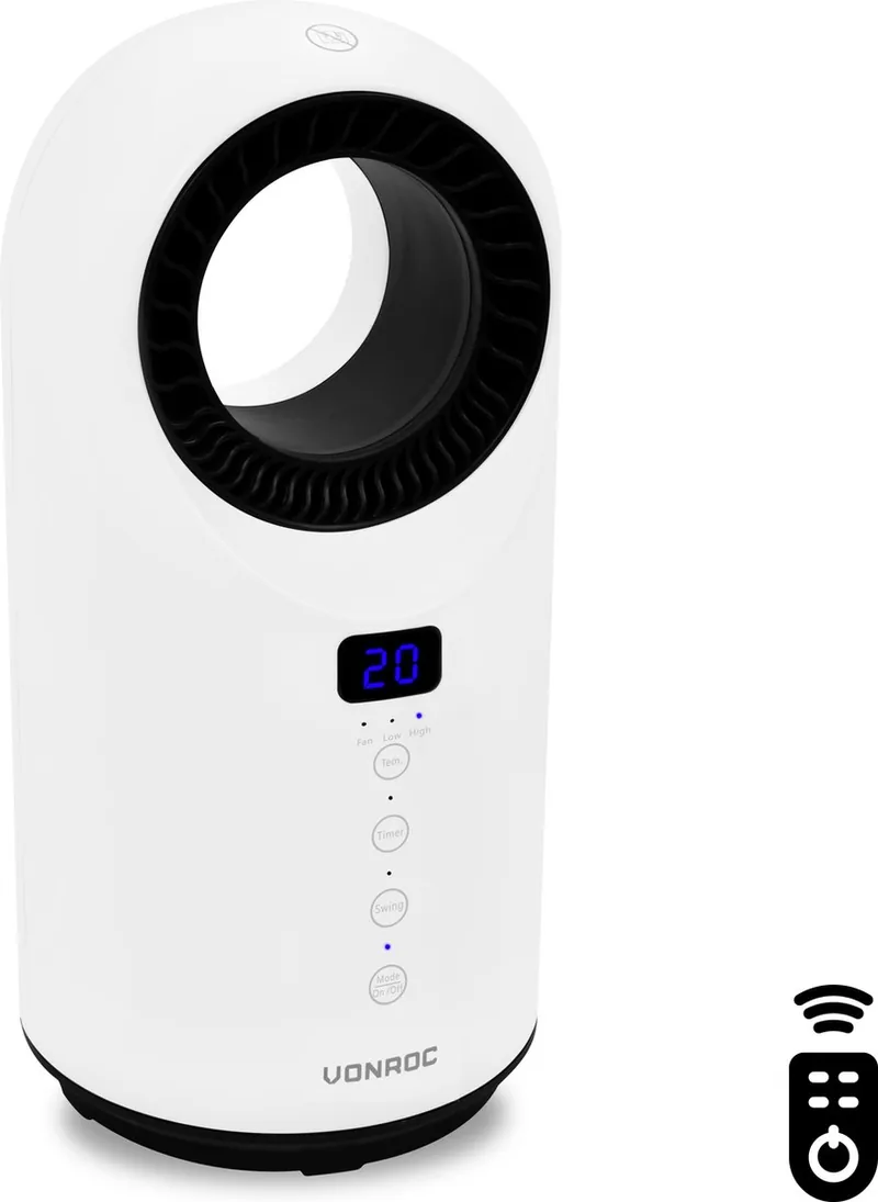VONROC Elektrische kachel ventilatorkachel 1000W/1500W bladeless Keramisch 3 Standen