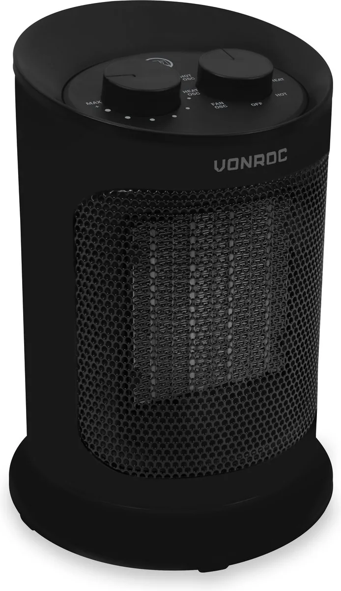 VONROC Elektrische kachel ventilatorkachel 1200W/1800W keramisch 3 standen thermostaat zwenkfunctie 20m2