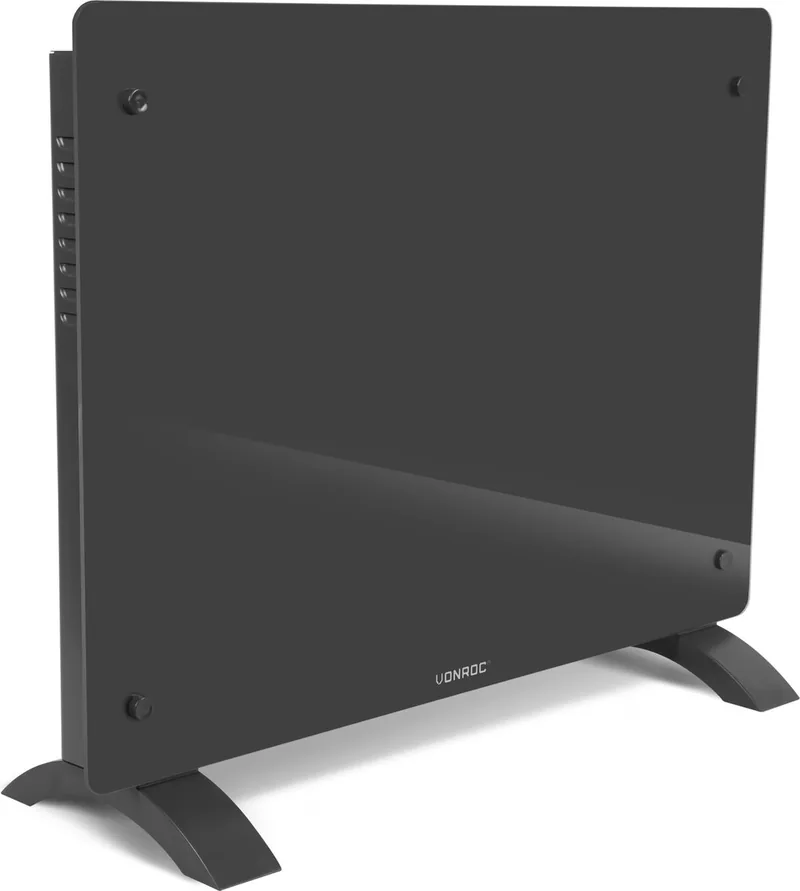 VONROC Luxe elektrische kachel Convectorkachel met glazen paneel 750W/1500W Verwarmt ruimtes tot 18m2 Bediening